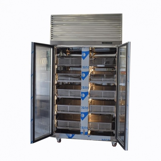 ปรับแต่งเอง stainless เหล็กกล้าเนื้อผักการเก็บกระจกประตูแสดงตู้เย็น 