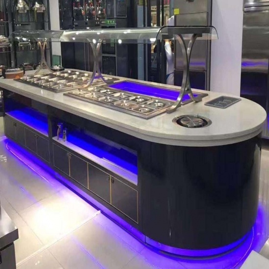 ปรับแต่งเองขนาดใหญ่ stainless เหล็กร้อนและหนาวเหน็บปรุงแต่ผักการแสดงบุฟเฟต์พิสดารมาตโต๊ะ 